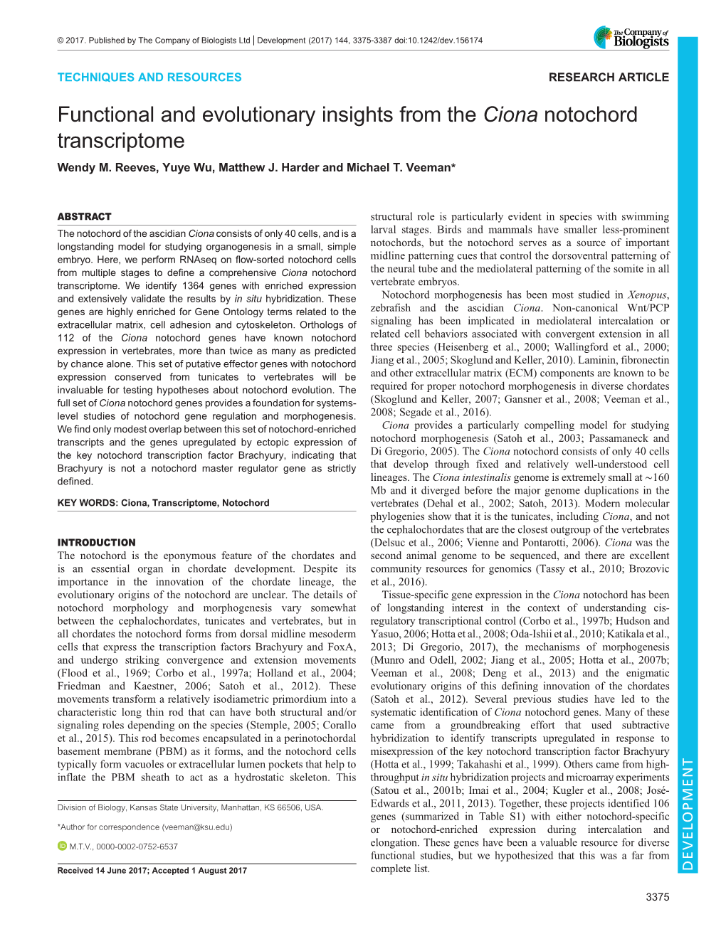 Ciona Notochord Transcriptome Wendy M