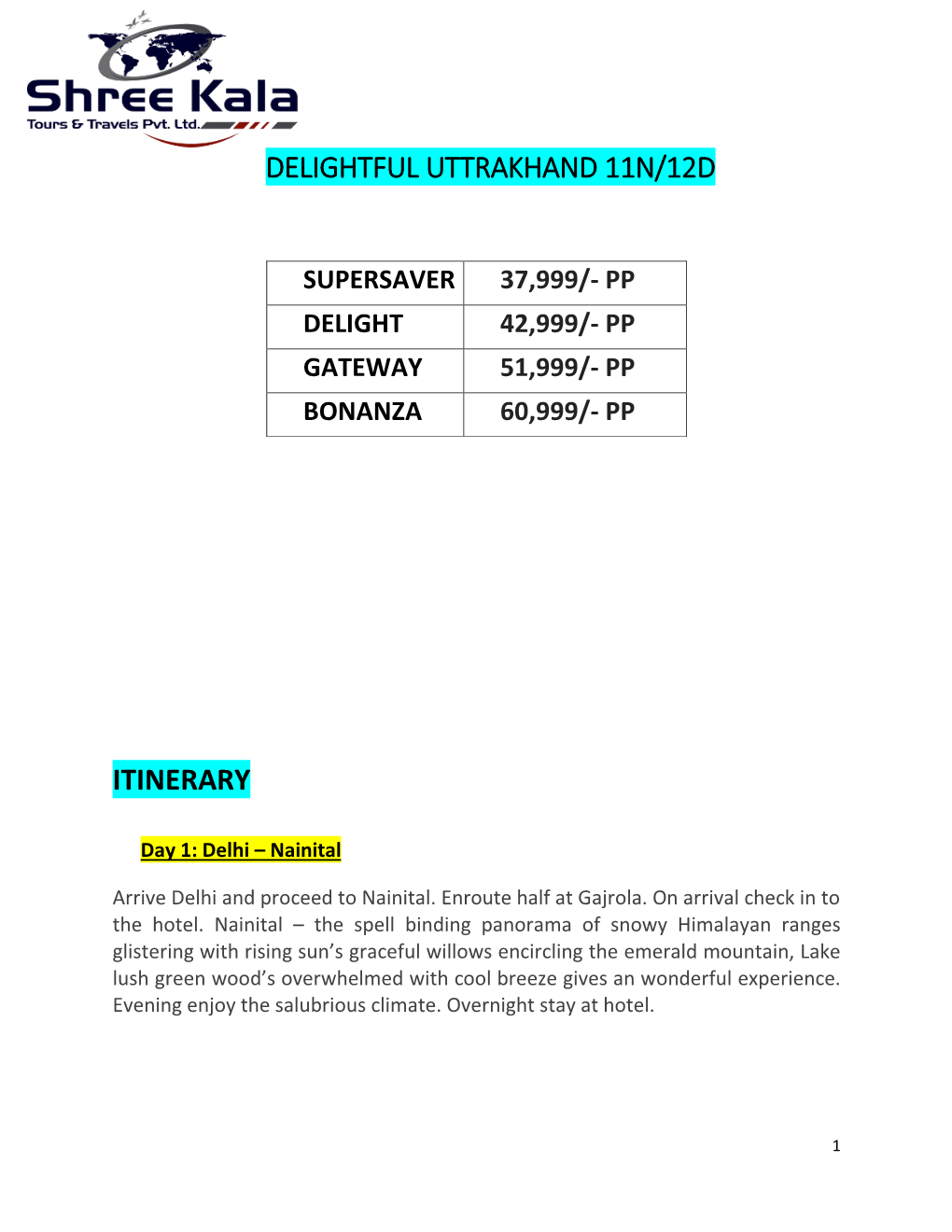 Delightful Uttrakhand 11N/12D Itinerary