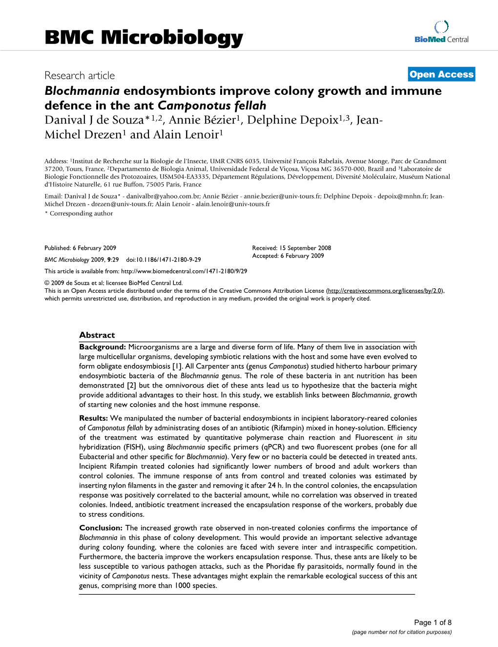 Blochmannia Endosymbionts Improve Colony Growth and Immune Defence