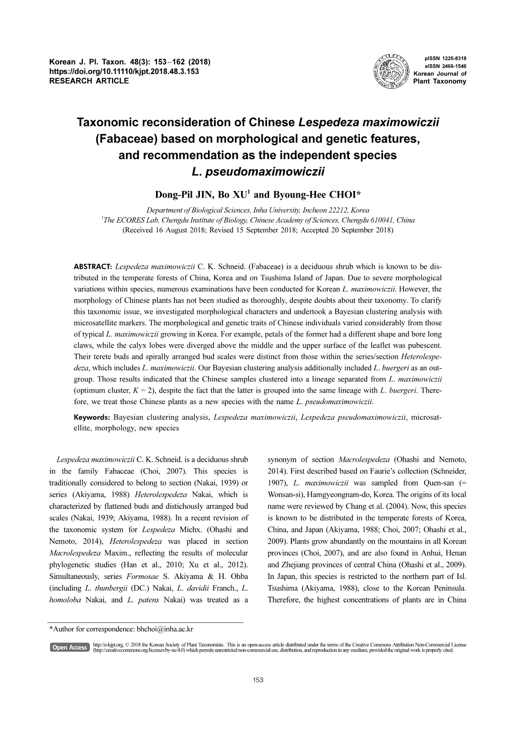 Taxonomic Reconsideration of Chinese Lespedeza Maximowiczii (Fabaceae) Based on Morphological and Genetic Features, and Recommendation As the Independent Species L