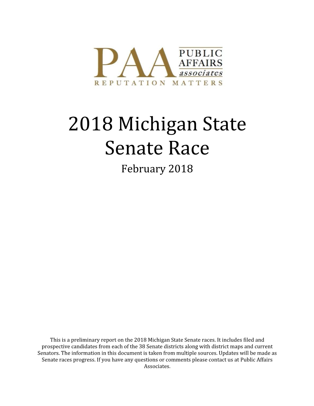 2018 Michigan State Senate Race February 2018