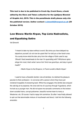 Low Blows: Martin Krpan, Top Lista Nadrealista, and Equalizing Satire