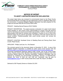 Notice of Intent to Adopt a Mitigated Negative Declaration