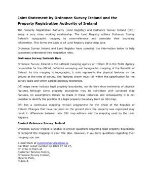 Joint Statement by Ordnance Survey Ireland and the Property Registration Authority of Ireland