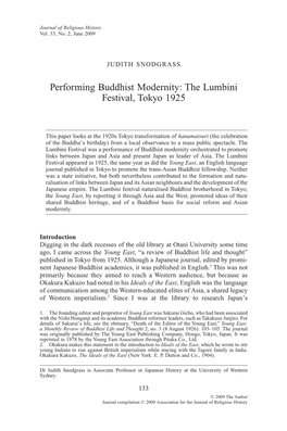 Performing Buddhist Modernity: the Lumbini Festival, Tokyo 1925