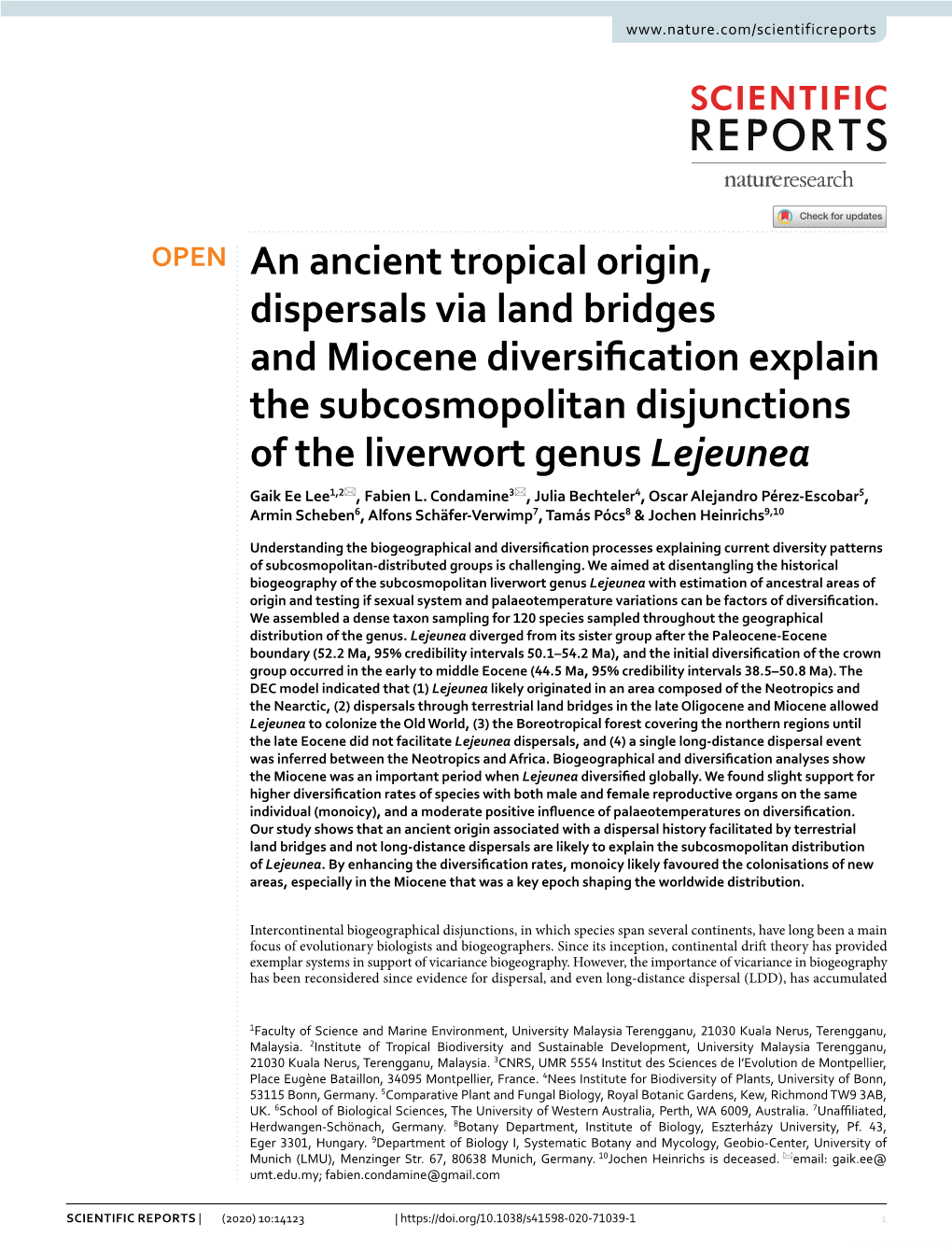 An Ancient Tropical Origin, Dispersals Via Land Bridges and Miocene Diversification Explain the Subcosmopolitan Disjunctions Of