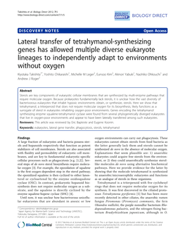 Lateral Transfer of Tetrahymanol-Synthesizing Genes