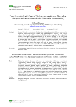 Fungi Associated with Cysts of Globodera Rostochiensis, Heterodera Cruciferae and Heterodera Schachii (Nematoda: Heteroderidae)