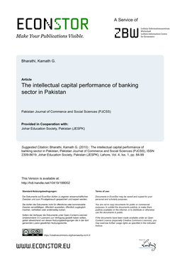 The Intellectual Capital Performance of Banking Sector in Pakistan