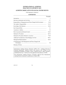 1012 AUDITING DERIVATIVE FINANCIAL INSTRUMENTS (This Statement Is Effective) CONTENTS Paragraph Introduction