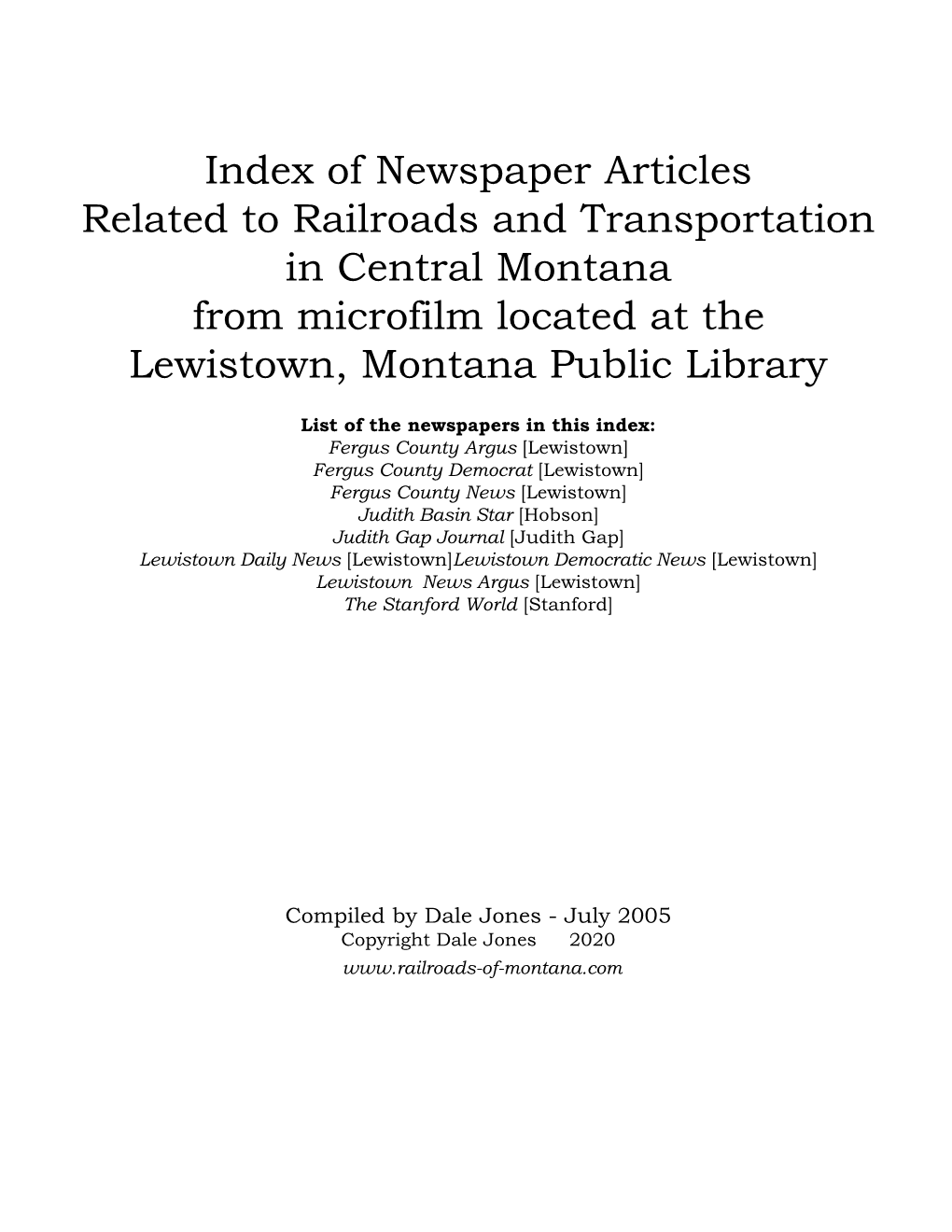 LEWISTOWN NEWSPAPER INDEX Dale Jones  2020