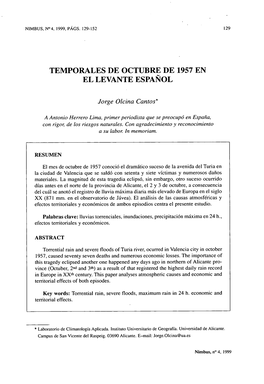 Temporales De Octubre De 1957 En El Levante Español