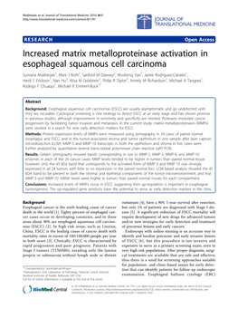 Increased Matrix Metalloproteinase Activation in Esophageal Squamous