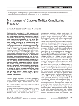 Management of Diabetes Mellitus Complicating Pregnancy