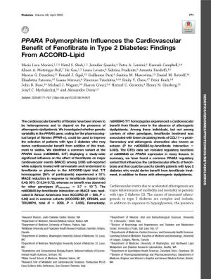 PPARA Polymorphism Influences the Cardiovascular Benefit Of