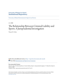 The Relationship Between Criminal Liability and Sports: a Jurisprudential Investigation Wayne R