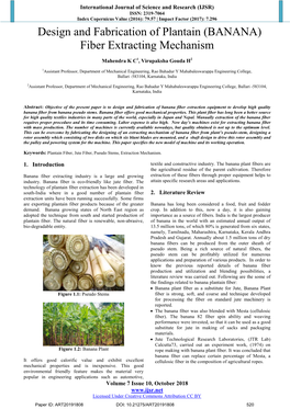 Design and Fabrication of Plantain (BANANA) Fiber Extracting Mechanism