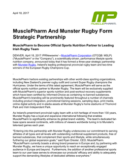 Musclepharm and Munster Rugby Form Strategic Partnership