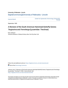 A Revision of the South American Hairstreak Butterfly Genera Tergissima and Femniterga (Lycaenidae: Theclinae)