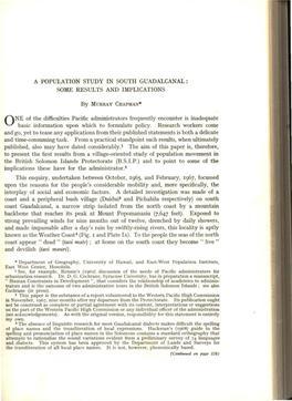 A POPULATION STUDY in SOUTH GUADALCANAL: SOME RESULTS and IMPLICATIONS QNE of the Difficulties Pacific Administrators Frequently