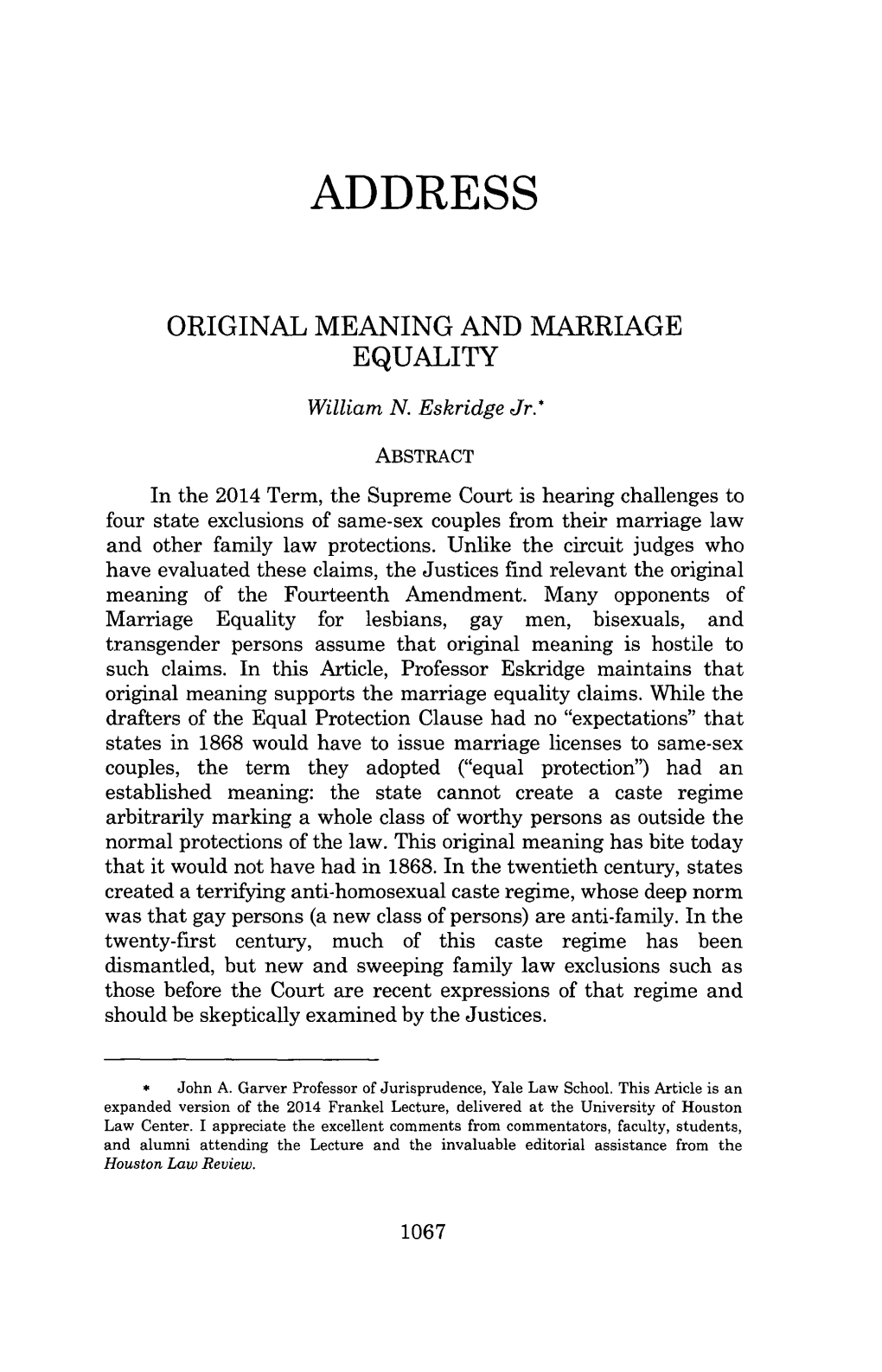 Original Meaning and Marriage Equality