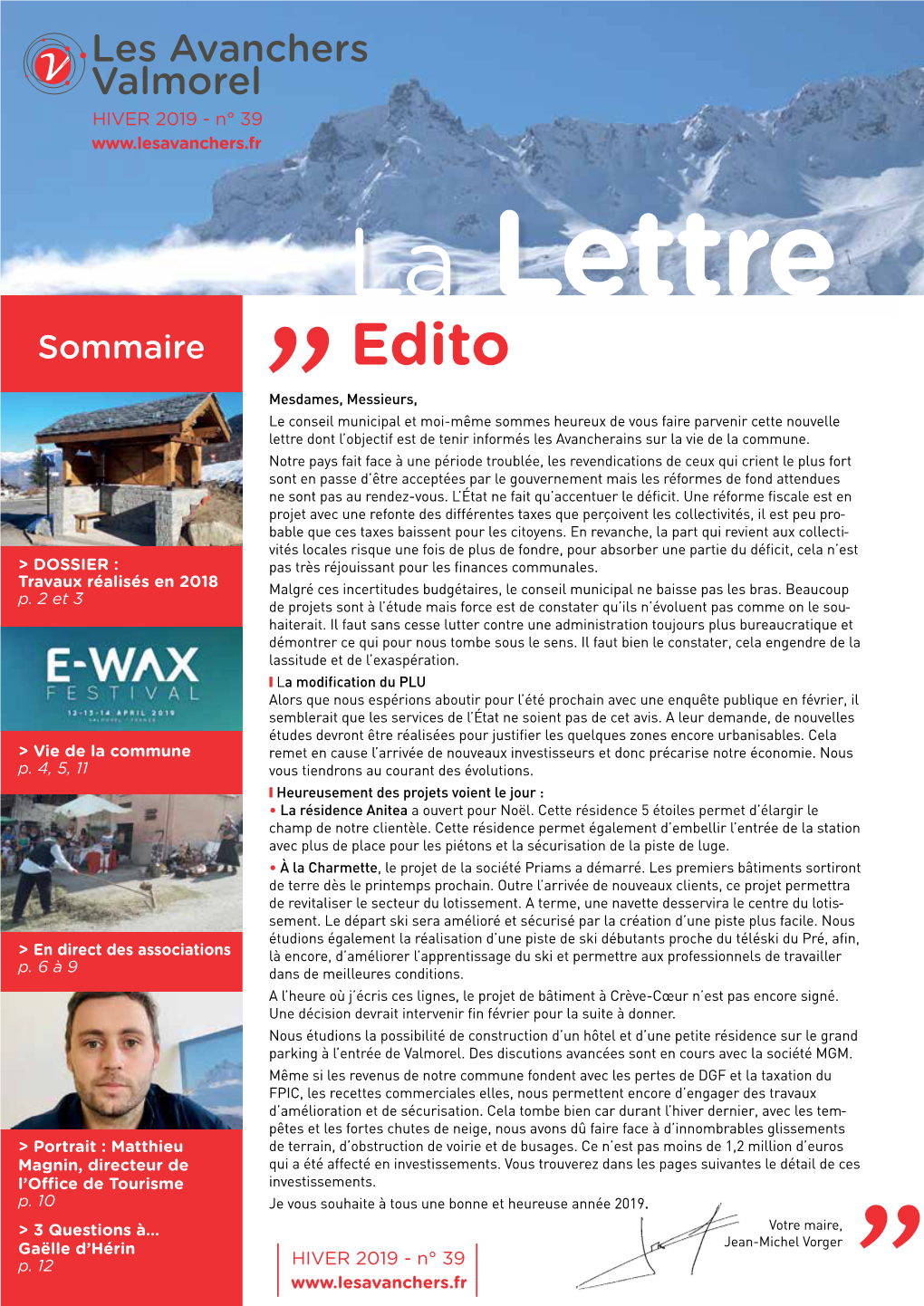 Lettre 39 – Hiver 2019