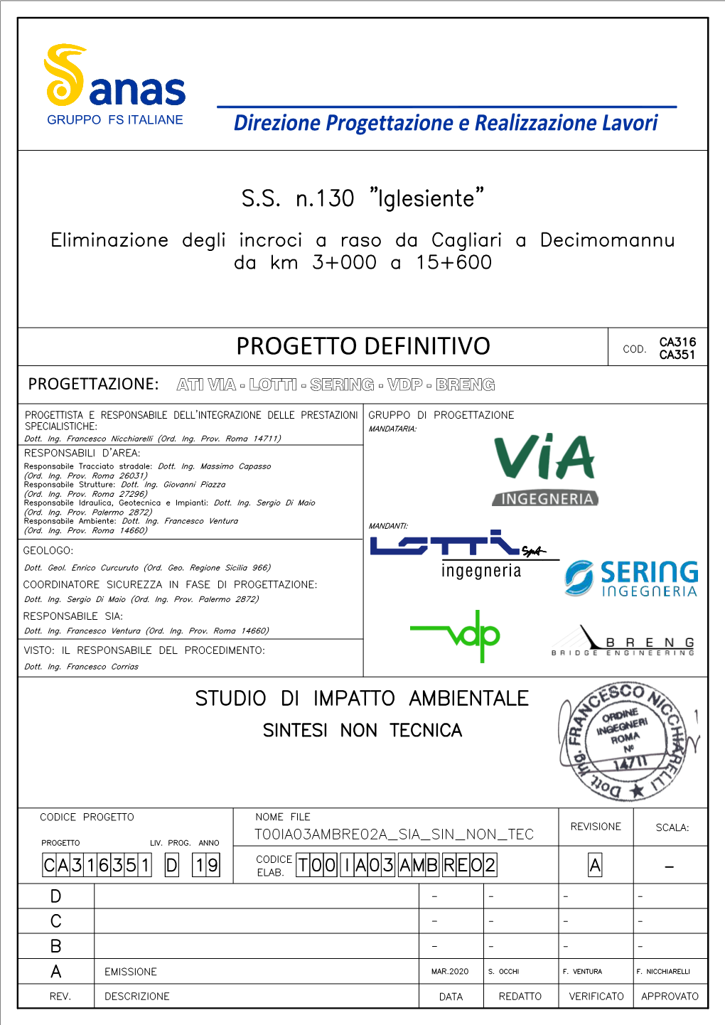 Progetto Definitivo Progettazione: Ati Via - Lotti - Sering - Vdp - Breng