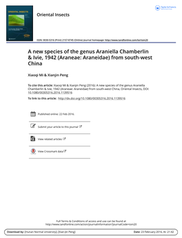 A New Species of the Genus Araniella Chamberlin & Ivie, 1942 (Araneae