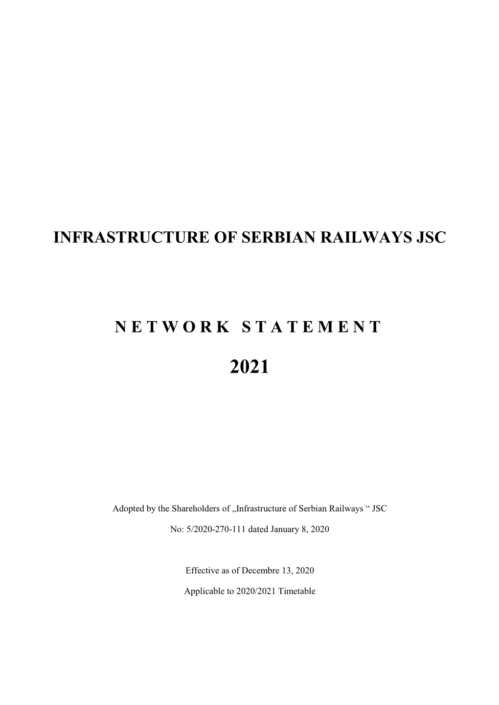 Infrastructure of Serbian Railways Jsc Network