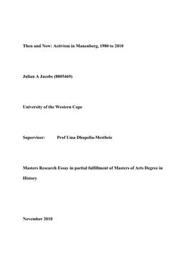 Activism in Manenberg, 1980 to 2010 Julian a Jacobs (8805469)