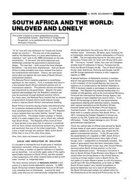 South Africa and the World: Unloved and Lonely