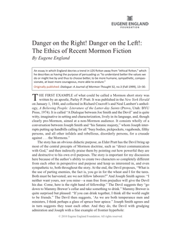 Danger on the Right! Danger on the Left!: the Ethics of Recent Mormon Fiction by Eugene England