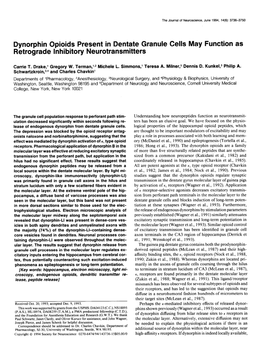 Dynorphin Opioids Present in Dentate Granule Cells May Function As Retrograde Inhibitory Neurotransmitters