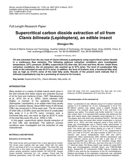 Supercritical Carbon Dioxide Extraction of Oil from Clanis Bilineata (Lepidoptera), an Edible Insect