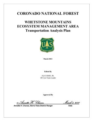 WHETSTONE MOUNTAINS ECOSYSTEM MANAGEMENT AREA Transportation Analysis Plan