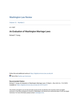 An Evaluation of Washington Marriage Laws