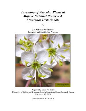 Inventory of Vascular Plants at Mojave National Preserve & Manzanar Historic Site