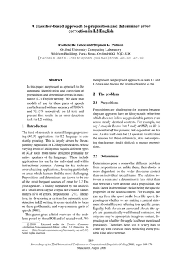 A Classifier-Based Approach to Preposition and Determiner Error