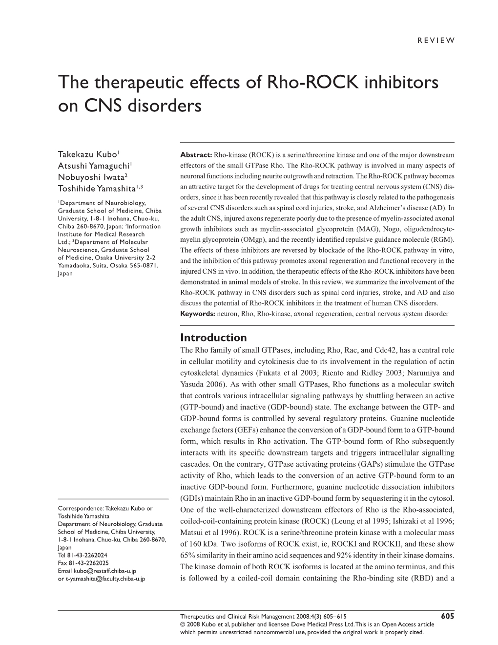 The Therapeutic Effects of Rho-ROCK Inhibitors on CNS Disorders