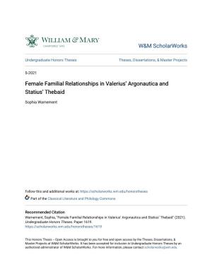 Female Familial Relationships in Valerius' Argonautica and Statius