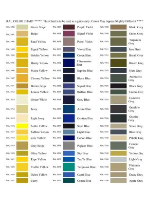 RAL COLOR CHART ***** This Chart Is to Be Used As a Guide Only. Colors May Appear Slightly Different ***** Green Beige Purple V