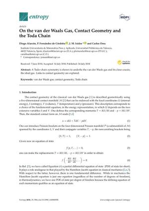On the Van Der Waals Gas, Contact Geometry and the Toda Chain