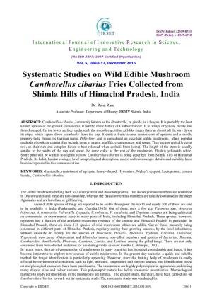 Systematic Studies on Wild Edible Mushroom Cantharellus Cibarius Fries Collected from Shimla Hills of Himachal Pradesh, India