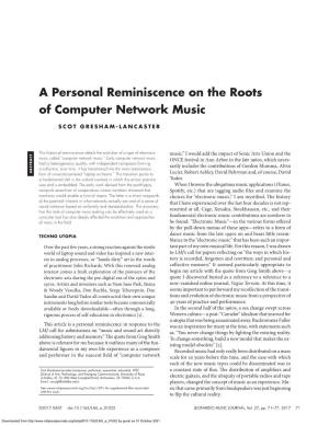 A Personal Reminiscence on the Roots of Computer Network Music
