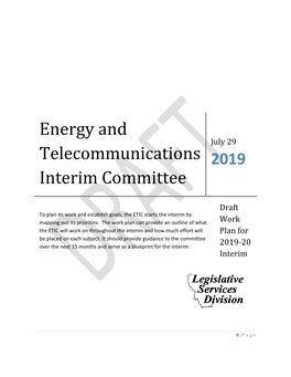 Energy and Telecommunications Interim Committee (ETIC) for the 2019-2020 Interim