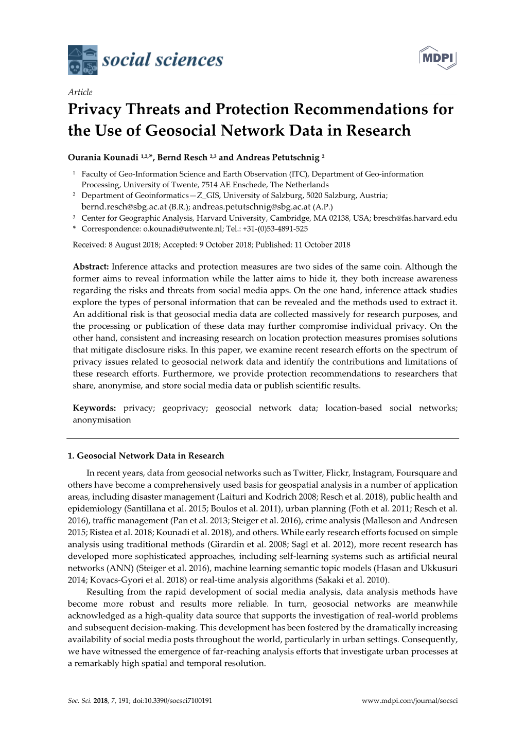 Privacy Threats and Protection Recommendations for the Use of Geosocial Network Data in Research