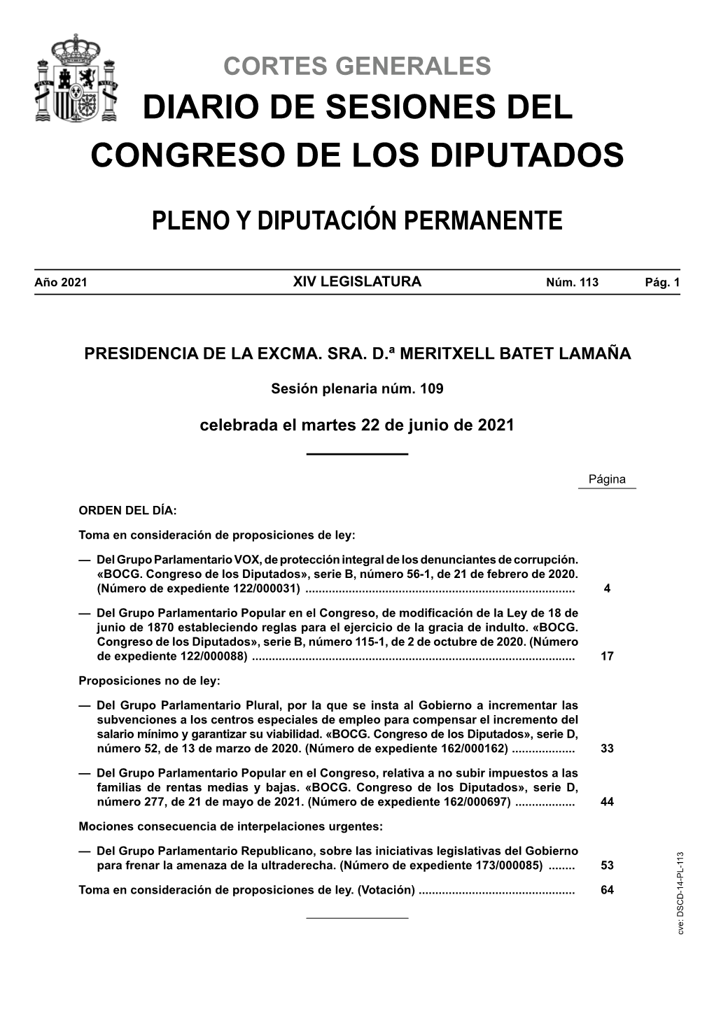 Diario De Sesiones De Pleno Y Diputación Permanente