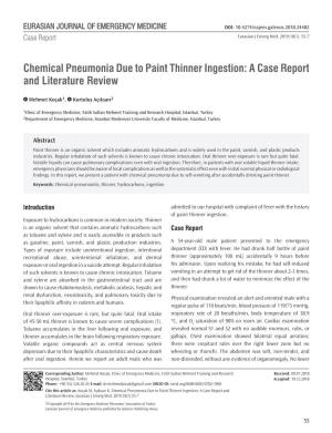 Chemical Pneumonia Due to Paint Thinner Ingestion: a Case Report and Literature Review