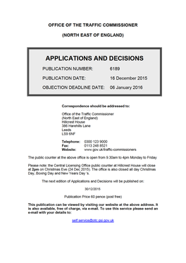 APPLICATIONS and DECISIONS 16 December 2015