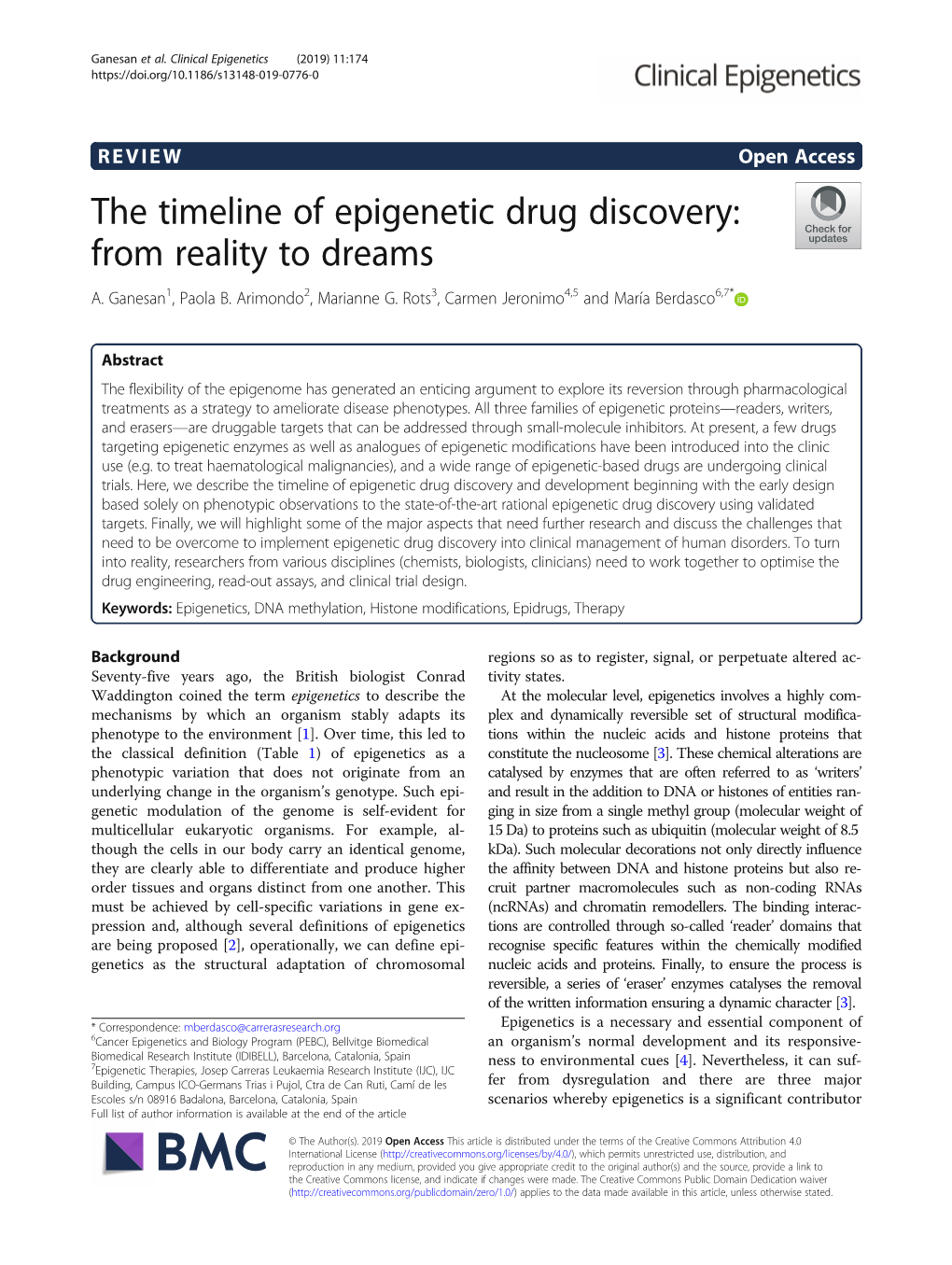 The Timeline of Epigenetic Drug Discovery: from Reality to Dreams A